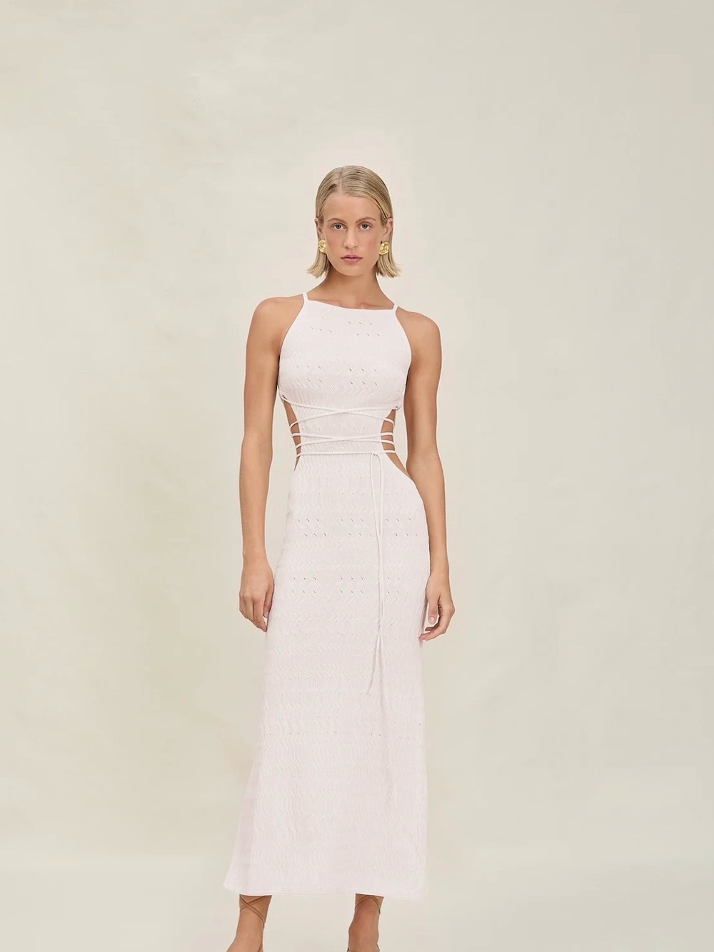DEVON WINDSOR White Crochet Cutout Maxi Dress